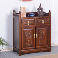 CamalgOri 实木茶柜中式客厅茶水柜餐边柜办公家用多层置物储物柜 胡桃色长80宽35高88cm