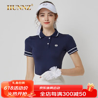 HUNNZ品牌高尔夫服装女装短袖上衣韩版修身高腰短裙女夏季高尔夫t恤 宝蓝色上衣 S