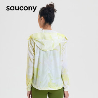 Saucony索康尼外套23夏季防晒衣跑步训练防风夹克女子梭织运动外套 白黄 M（165/88A）