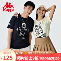 卡帕（Kappa）短袖2023新款情侣男女纯棉运动T恤休闲图案半袖夏轻薄 暗夜蓝黑906 L