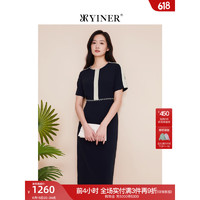 YINER音儿商场同款女装2023夏季新款质感钉钻圆领收腰连衣裙 藏蓝 36