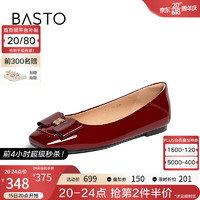 BASTO 百思图 2023秋季新款商场同款时尚蝴蝶结方跟浅口女单鞋TIK46CQ3 酒红宽版 33