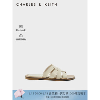 CHARLES&KEITH23夏季新品CK1-70580211编织镂空外穿平底拖鞋女 粉白色Chalk 37