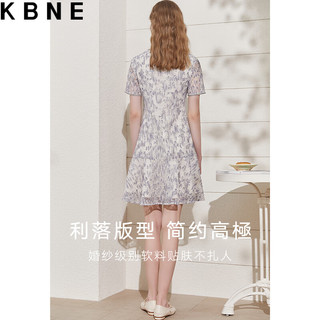 KBNE重工蕾丝绣花优雅连衣裙女2023年夏季韩版时尚设计感 蓝色花料 M