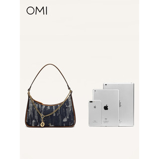 OMI 欧米 女包包2023新款高级感hobo腋下包手提链条包月牙包带礼盒 深蓝色