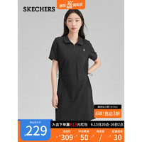 斯凯奇（Skechers）夏女针织连衣裙polo领运动连衣裙L123W041 碳黑/0018 M