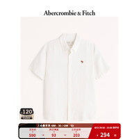 ABERCROMBIE & FITCH男装 经典复古美式休闲简约舒适短袖亚麻衬衫 327046-1 白色 XL (180/116A)