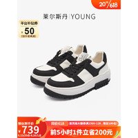 莱尔斯丹Y系列系带低帮休闲鞋板鞋女鞋熊猫鞋4T51101 白色+黑色 BKL 35