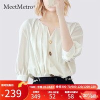MeetMetro玛依尔2023夏季新款白色简约衬衫通勤休闲风直筒衬衣女 米白 M