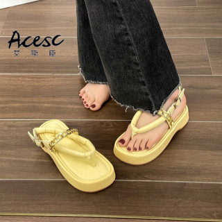 艾斯臣（ACESC）凉鞋女爆款2023年夏季新款百搭精致一字带外穿小众仙女风潮 浅黄色 35