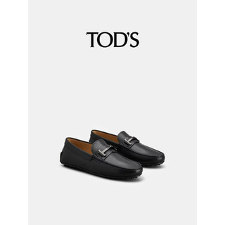 TOD'S官方2023新品T TIMELESS双T扣皮革豆豆鞋平底单鞋男鞋 黑色 39