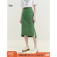 范思蓝恩23FS12237高腰直筒不规则开衩鱼尾半身裙通勤高级感裙子 草绿色 XS