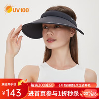 UV100空顶防晒帽大檐防紫外线男女夏季户外登山骑行开车遮阳帽子23512 暗夜黑-遮蔽率99.60 % F