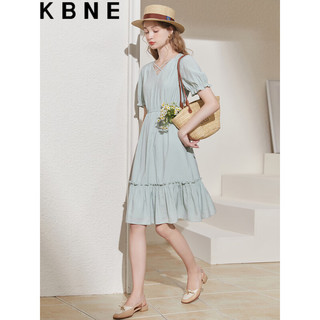 KBNEV领连衣裙女裙子夏季小个子kbne2023超仙森系法式气质茶歇裙 浅绿色 S