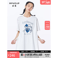 幻走（MOVEUP）2023夏季新款.FUN系列 圆领绣花系绳设计师中长款T恤女 砂岩白 L