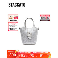 STACCATO 思加图 2023秋季新款时尚水桶包手拎包单肩斜挎包包背提包X3054CX3 梦幻银 F