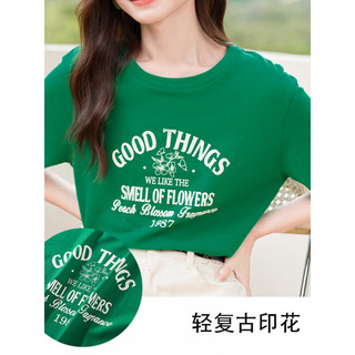 香影绿色纯棉t恤女短袖2023夏装新款宽松设计感百搭字母印花上衣 绿色 S
