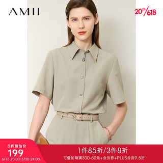 AMII2023新款极简通勤风环保面料梭织短袖翻领衬衫女 灰色 M