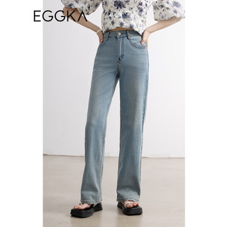 EGGKA 复古牛仔裤女高腰夏季2023年新款设计感小个子阔腿长裤 蓝色 M