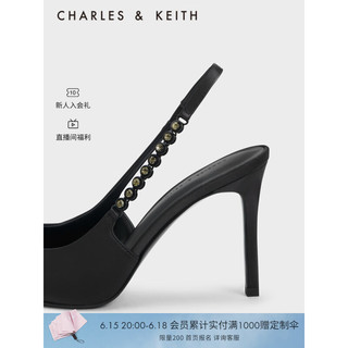 CHARLES&KEITH时尚链条尖头高跟凉鞋女CK1-60280377 Black黑色 40