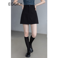 EGGKA 粉色半身裙女a字春夏季2023年新款设计感小众高腰显瘦短裙子 黑色 S