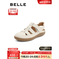 BeLLE 百丽 舒适猪笼鞋女2023夏季新商场同款度假罗马鞋Z8X1DBL3 米白 37