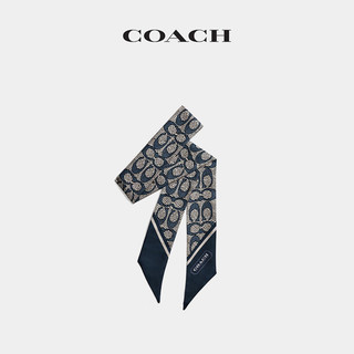 蔻驰COACH/经典标志复古印花真丝窄围巾 午夜海军蓝色