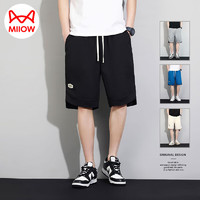 猫人（MiiOW）休闲短裤男夏季薄款直筒宽松运动五分裤子男士潮流中裤 黑色 XL