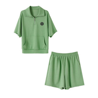 欧莎（OSA）休闲减龄运动套装宽松卫衣短裤两件套女士2023年新款 绿色 XS