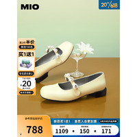MIO米奥2023春季简约风低跟厚底单鞋甜酷时髦珍珠复古玛丽珍女鞋 米黄色 38