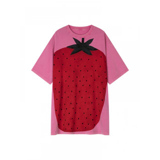 UOOYAA/乌丫2023夏季新款「Sweet Girls」系列粉色巨型草莓T恤 粉色 S