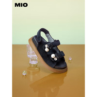 MIO2023夏季显高厚底凉鞋闪钻珍珠玫瑰花个性时尚休闲沙滩鞋 黑色 34