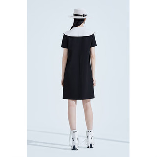 ochirly欧时力 小香风披肩大翻领法式连衣裙2023新款夏装设计感 黑色 XS