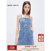 MISS SIXTY2023夏季新款连衣裙女吊带牛仔弹力修身甜美性感短裙 中蓝 XS