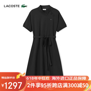 LACOSTE法国鳄鱼女装春夏法式休闲系带收腰短袖POLO连衣裙EF5956 031/黑色 42/XL