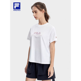 FILA 斐乐官方女子短袖T恤2023夏季新款宽松运动健身圆领针织上衣 玉石白-WT 155/76A/XS