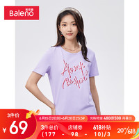 班尼路（Baleno）纯棉t恤女潮流舒适复古70s英文字T恤女2023夏季新款上衣 09P XL