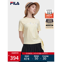 FILA 斐乐官方女子短袖T恤2023夏季新款下摆打结设计时尚休闲上衣 鹅粉黄-YE 170/88A/L