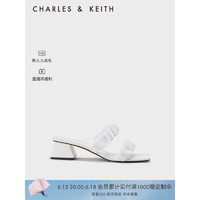 CHARLES&KEITH23夏季新品CK1-60280408一字带外穿粗跟凉拖鞋女 White白色 35