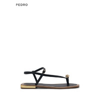 Pedro凉鞋23夏季新款女鞋时尚金属装饰夹趾凉鞋PW1-66680035 黑色 38