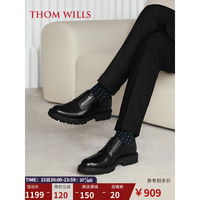 THOM WILLS德比鞋内增高皮鞋男结婚新郎鞋年轻正装商务夏季真皮圆头男鞋 黑色D1641 7/40码