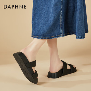 DAPHNE 达芙妮 厚底时尚凉拖女外穿懒人百搭休闲沙滩拖鞋女4623303047 黑色 35