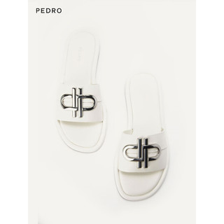 Pedro拖鞋23夏季新款女鞋金属装饰外穿一字拖PW1-65110068 粉白色 35