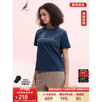 诺帝卡（NAUTICA）女装23春夏新款丝柔棉亲肤透气短袖圆领T恤女32TO01 浅藏青色40S M