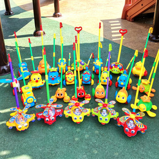 欧航儿童学步手推飞机玩具推推乐1-3岁学步车单杆响铃推车婴儿玩具 322飞机-黄色-2节杆