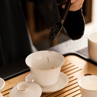 瓷牌茗茶具（cipaiming teaset）羊脂玉茶具套装德化白瓷茶壶泡茶器办公室会客盖碗功夫茶杯整套 《燕尾盖碗壶》羊脂玉13件+茶道