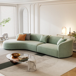 摩高空间 法式20235奶油风弧形沙发客厅麂皮绒小户型网红款轻奢布艺 3米