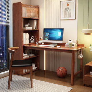 风叶青青北欧实木书桌现代简约学习桌电脑桌书房卧室办公桌工作台 实木单桌+牛角椅*1（蓝色） 1.0米