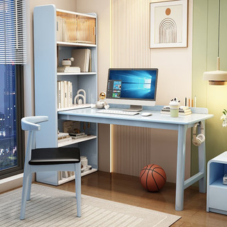 风叶青青北欧实木书桌现代简约学习桌电脑桌书房卧室办公桌工作台 实木单桌+牛角椅*1（蓝色） 1.0米