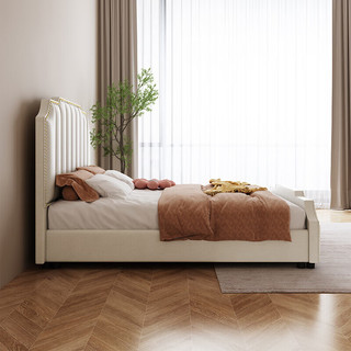 摩高空间现代轻奢奶油风真皮布艺主卧双人床S602s# 1.8x2米床+床垫